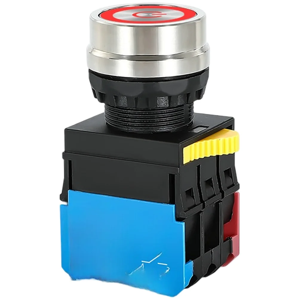 22mm Industrial Push Button Switch Red Color with Self Reset and Lock Mechanism Silver Contacts 10 Amp Current Capacity