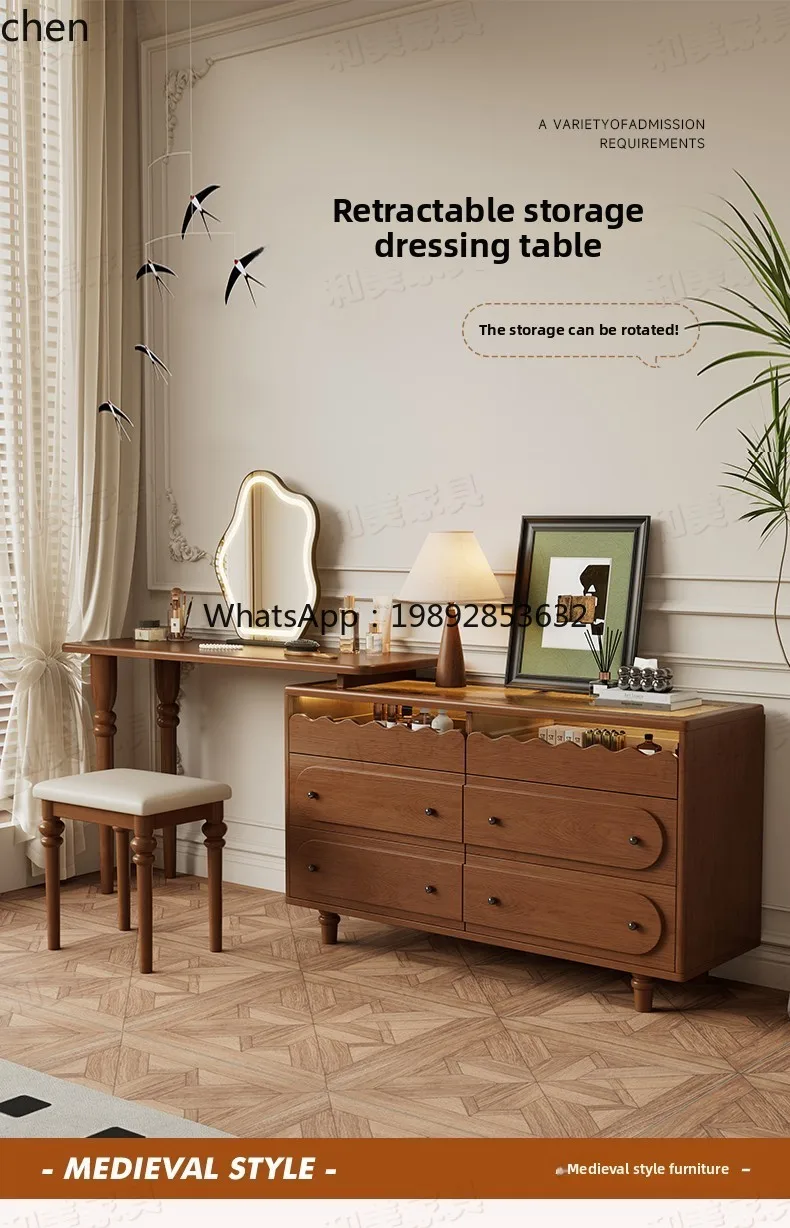 DD  Solid Wood Dressing Table Small Apartment Bedroom Chest of Drawers Multifunctional Desk Storage Makeup Table