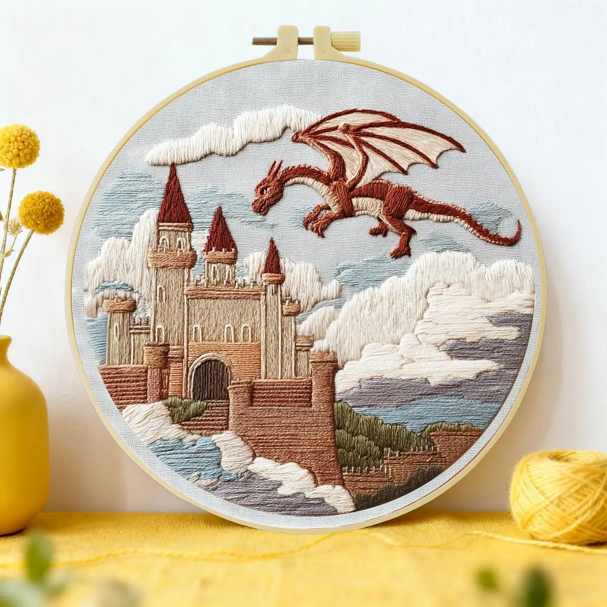1 Stück 20X20CM/15X15CM 7,87/6,3 Zoll Schloss-Stickerei-Starter-Kit DIY-Kit DIY-Stickerei-Set für Anfänger – Detail 1