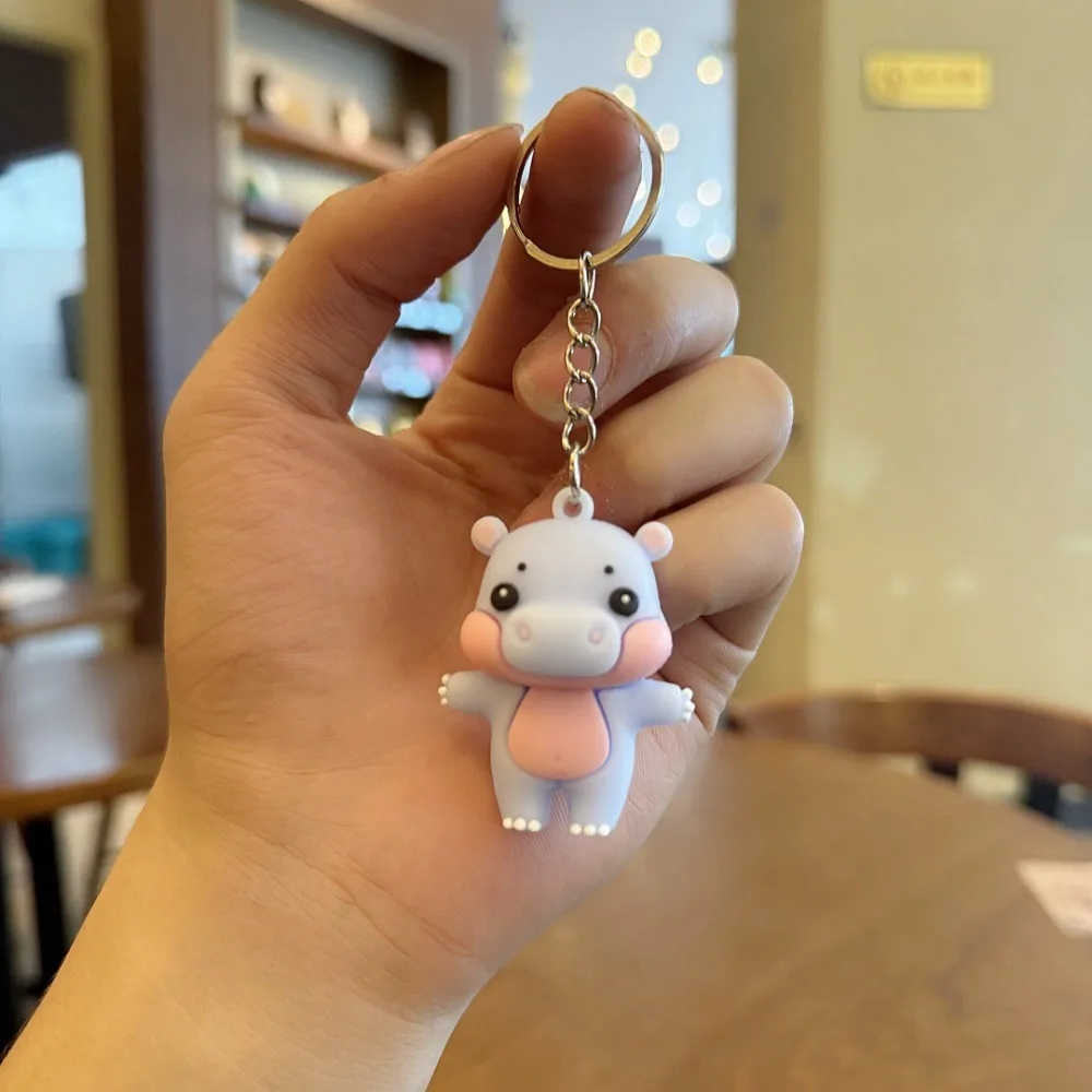 4pcs Cute Hippo Pendant Keychain MooDeng Hippopotamus Soft Rubber Couple Key Chains Cartoon Creative Car Keyring