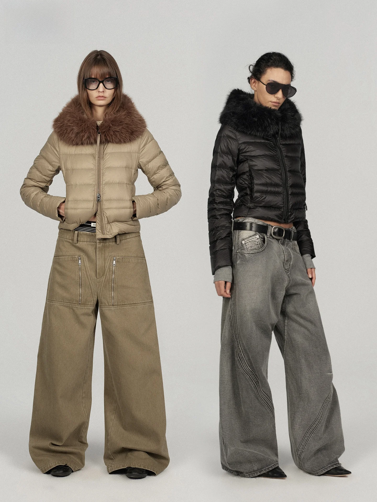 

ACSENSE STUDIO Bla повседневное облегающее пуховое пальто со съемным меховым воротником на талии, женское модное пальто в рубчик с костями