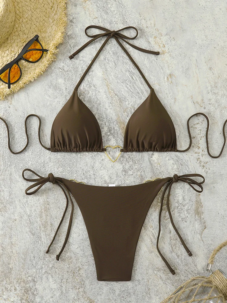 

Сексуальный комплект бикини из двух частей с кружевной шнуровкой для пляжа, женский раздельный купальник для отпуска, новинка 2026 года, всесезонный, с открытой спиной
