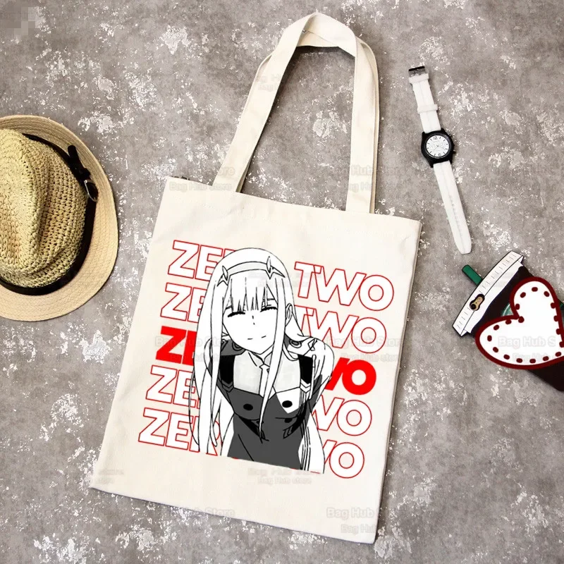 ZERO TWO Anime Shopping Bag Shopper Eco Canvas Cotton Shopper Darling in the Franxx Bolsas De Tela Bag Shoping Reusable Sacolas