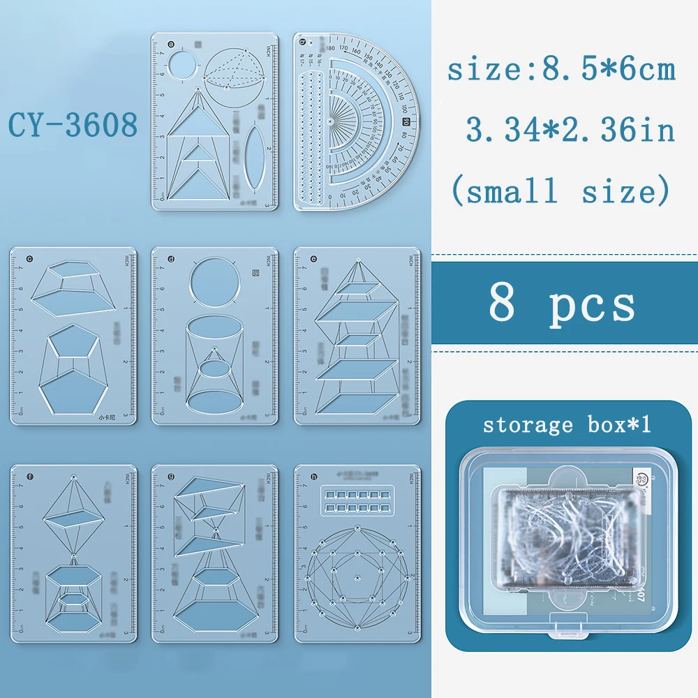 مجموعة مسطرة متعددة الوظائف مكونة من 8 قطع للهندسة الرياضية ورسومات الوظائف وهندسة الرسم والمسطرة #2
