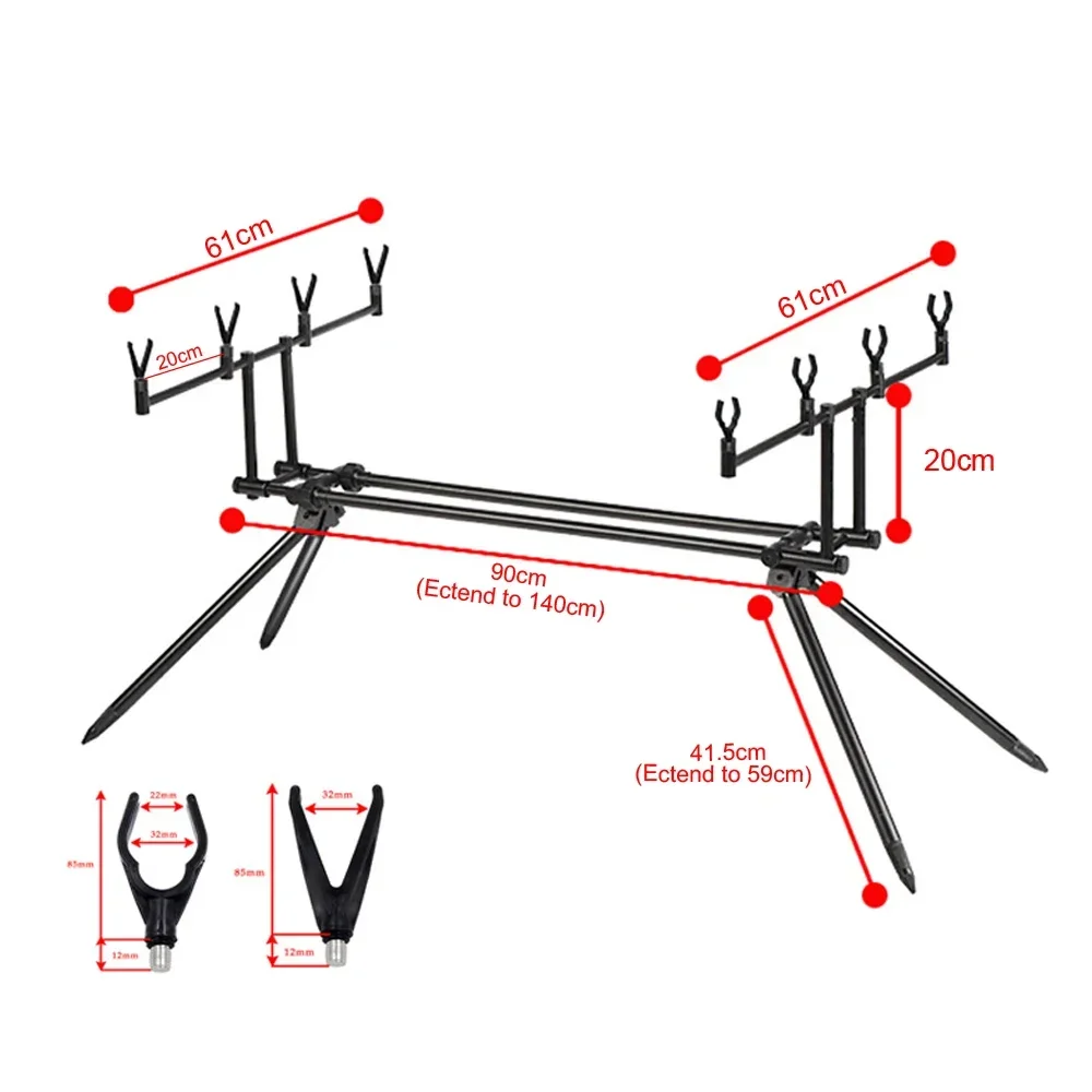 Coarse & Carp Fishing 4 In 1 Rod Pod With Carry Case Aluminum alloy Rod Pod 140*61*89cm