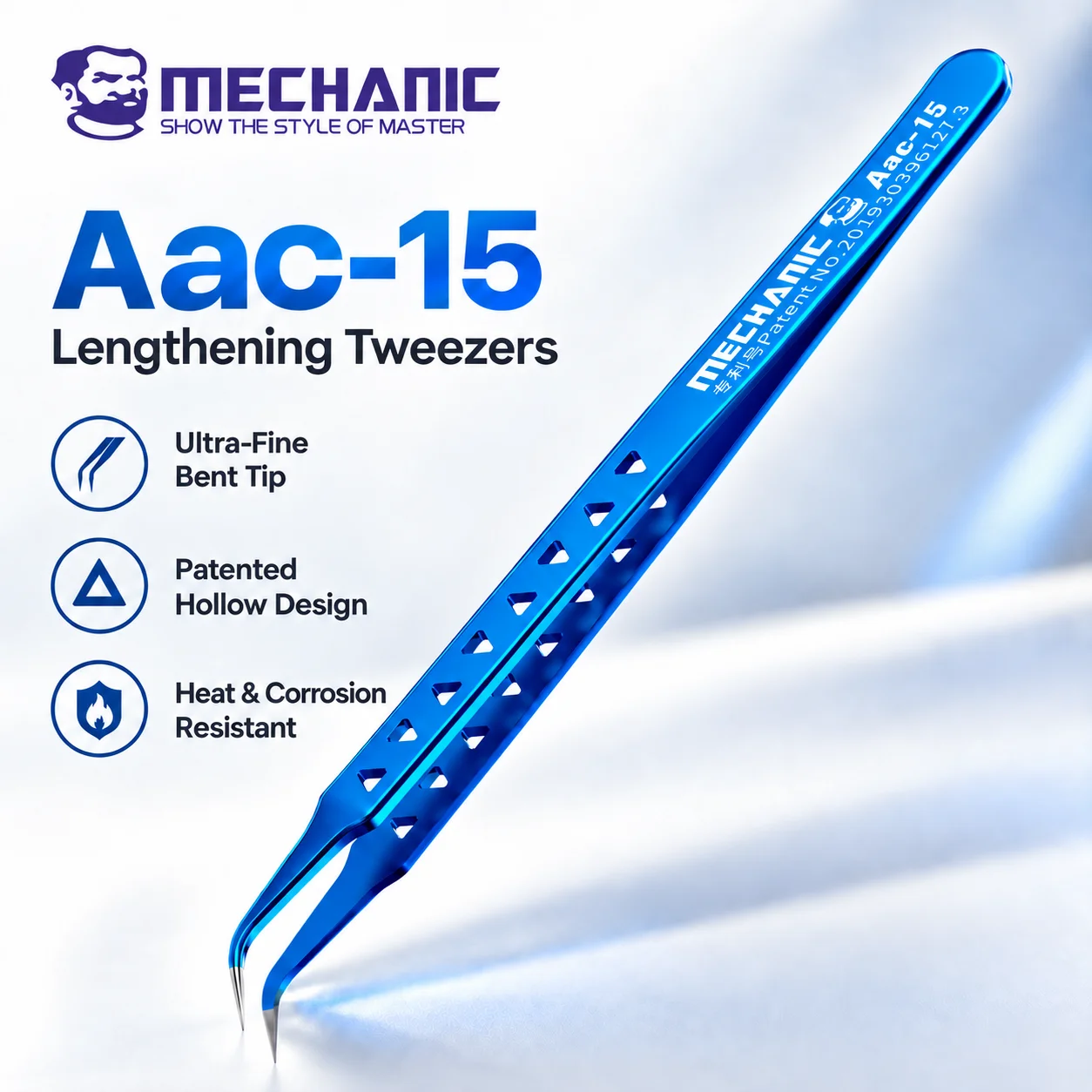 MECHANIC Aac-15 Long 8-Hole Precision Tweezers Heat Resistant Corrosion Resistant Non Magnetic Flywire Repair Tool