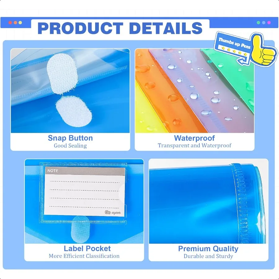 28 حزمة من المظاريف البلاستيكية مقاس A4 على شكل حرف أمريكي لـ 3 حلقات مع خطاف وحلقة إغلاق 7 ألوان مجلدات مستندات عالية