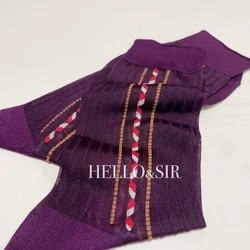 Purple Men's Classic Business Socks Short Silk Nylon Vintage Casual Striped Jacquard Thin Loose Dress Crew Socks Blue Black Gray