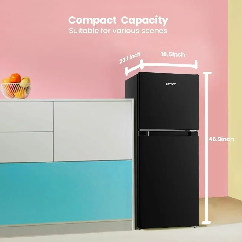 

tt COMFEE' CRM45D3ABB Cu Ft Mini Fridge with Freezer, Energy Saving, Adjustable Legs, Removable Shelf