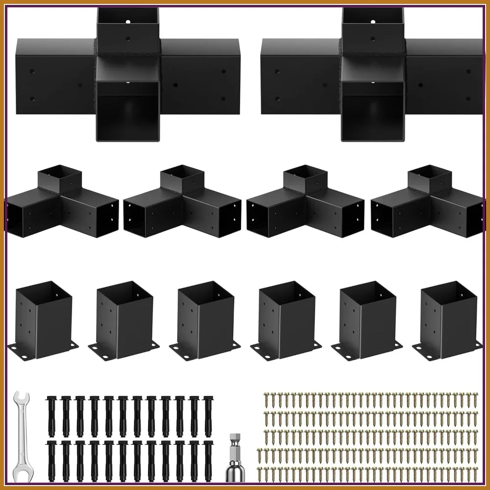 Heavy Duty Pergola Brackets Kit for 4x4 Lumber, Rust-Proof Gazebo Hardware with 3-Way & 4-Way Corner Brackets for Patio Backyard