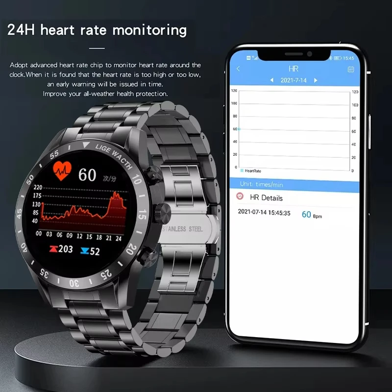 LIGE 2024 Men Smart Watch Men Wireless Call Calories Sport Watch For Android IOS New Heart Rate Blood Oxygen Monitor Smartwatch