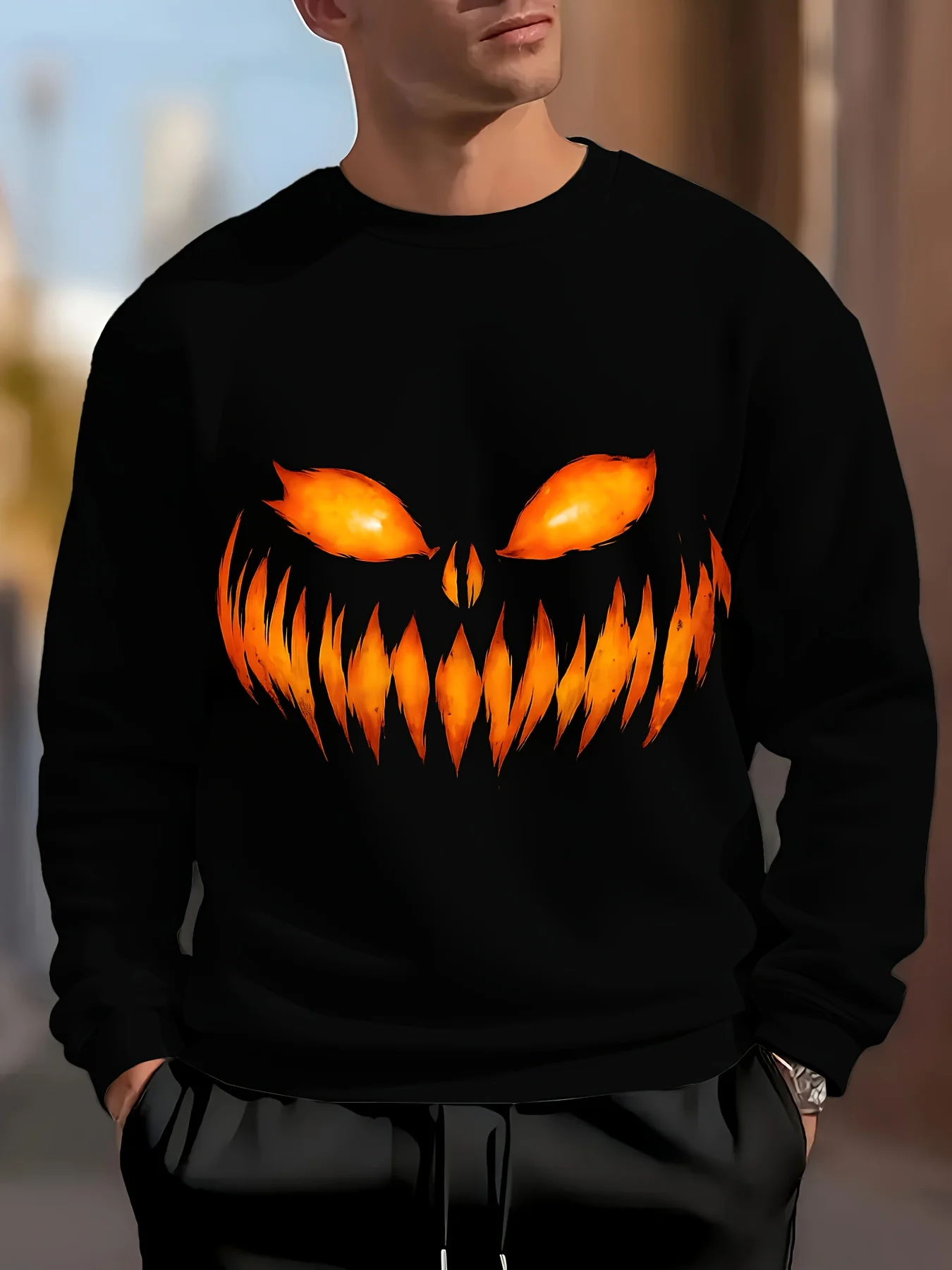 Men's Sweater, Men's Crew Neck Sweater, Fashion Men's Casual Crew Neck Pullover, 3D Printed Halloween Patterns, Halloween Gifts, Sweatshirts, Basic Top for Sports and Daily Wear, Machine Washable, Comfortable in All Seasons.