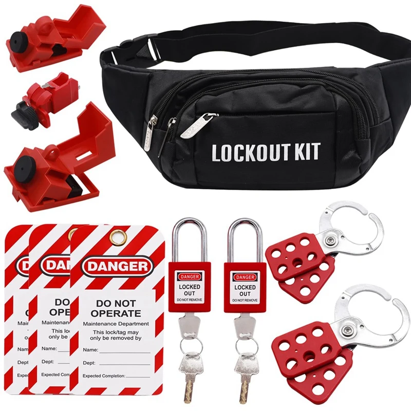 

Комплект блокировки Tagout Группа блокировки Засовки Универсальный блокировка выключателя с черной карманной сумкой