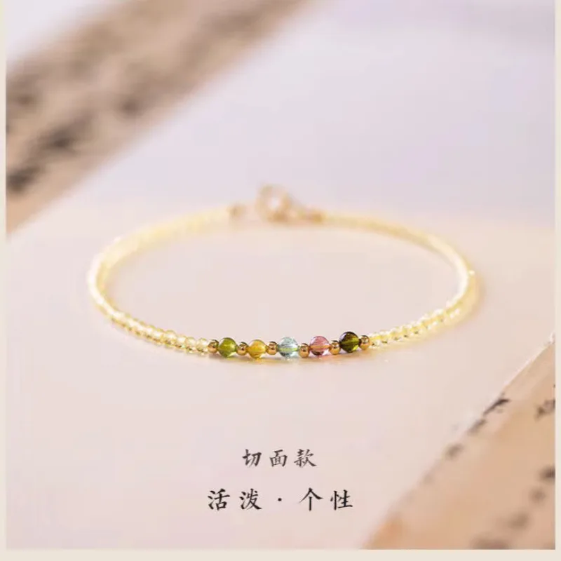 Citrine Bracelet Lucky Beads Very Thin 3Mm Summer Design Sense Niche Natural Tourmaline Women's Hand String Female Gift