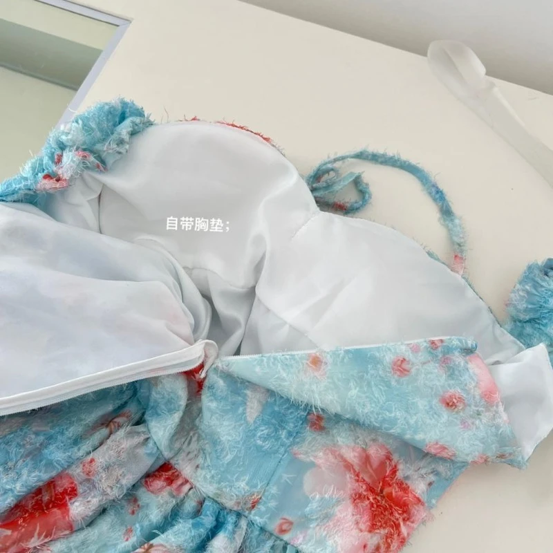 2025 Nuovo dolce pizzo loto floreale mini abito con spalle scoperte Romantico Fairycore sexy chic a-line ricamo trasparente abito vintage carino