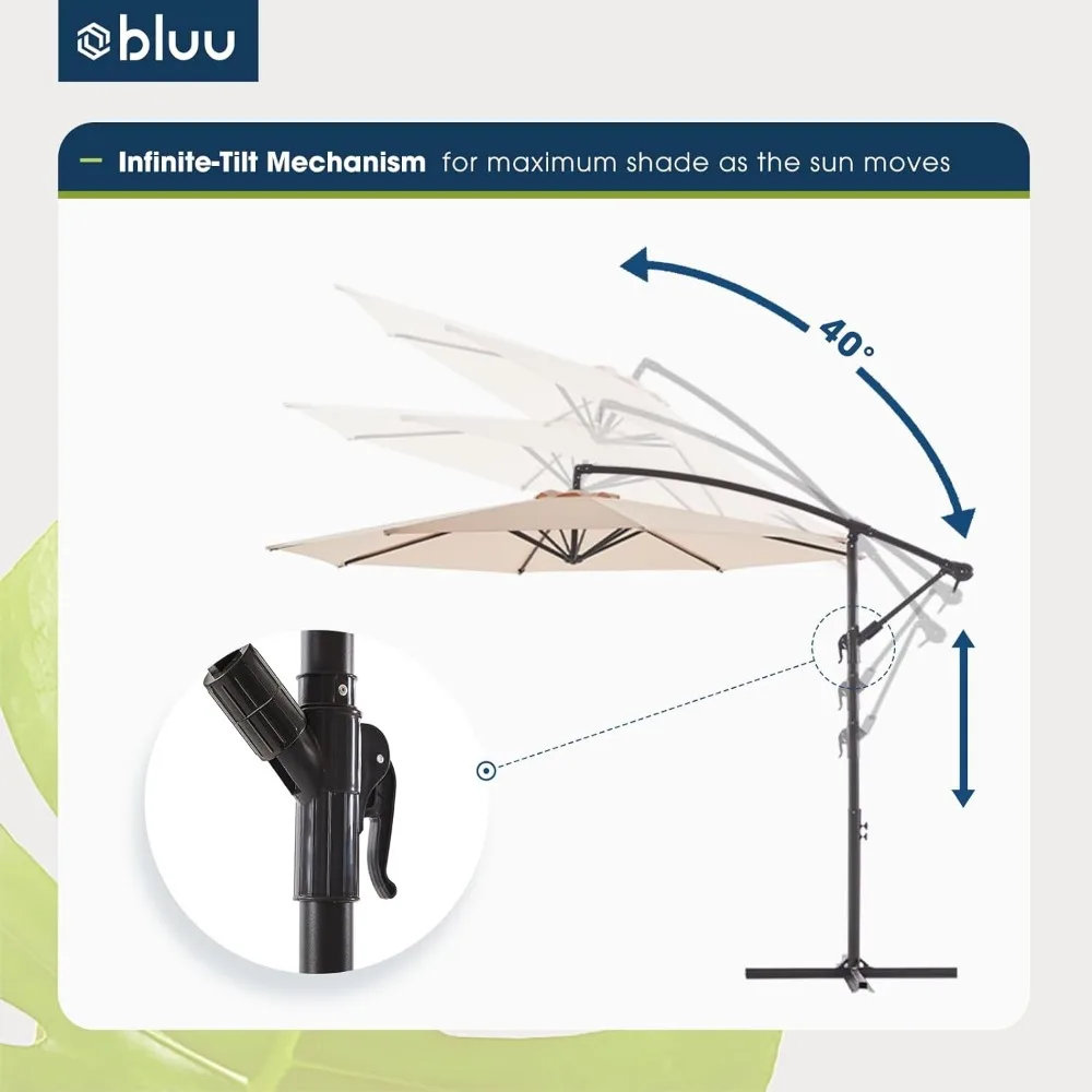 Guarda-chuva Offset Pátio ao ar livre, Guarda-chuvas suspensos bege, Bases Crank e Cross, 10ft