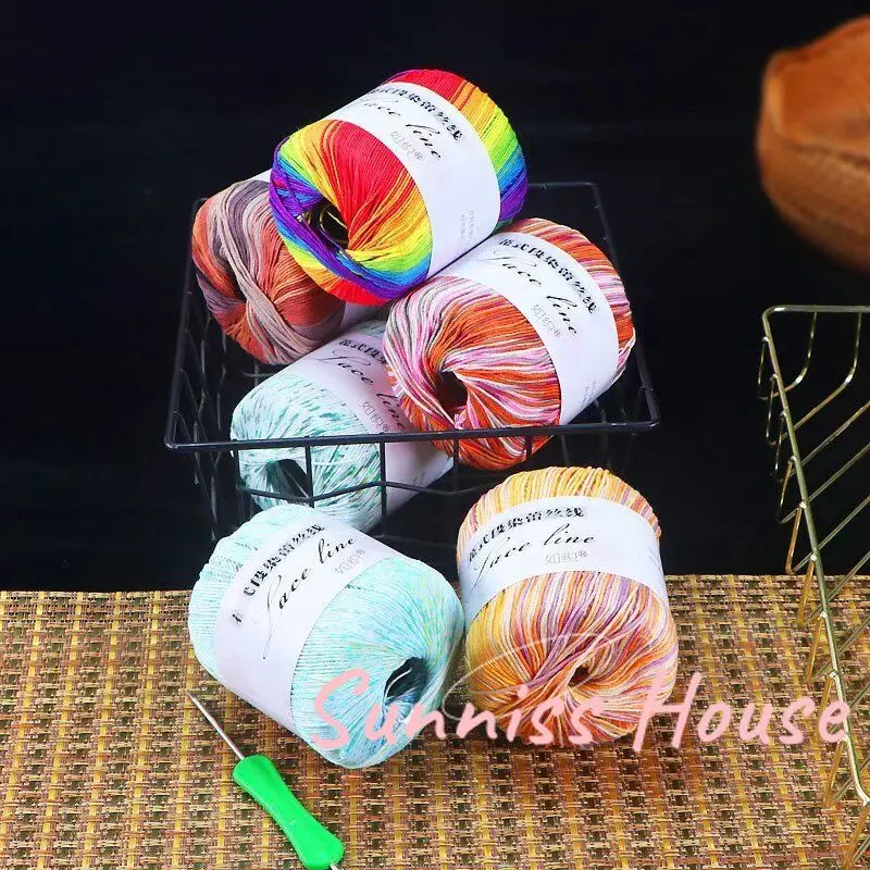 50g/ball Colorful Lace Cotton Yarn Segmental Dyeing Gradient Yarn for Hand Knitting Crochet Garment Doll Baby Yarn