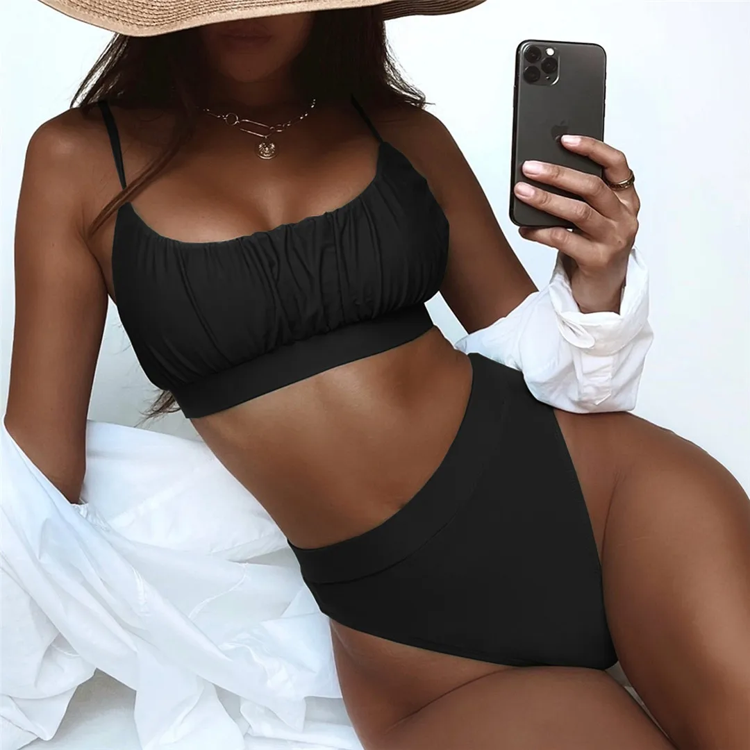 Neuer, sexy, geraffter, gepolsterter Damen-Badeanzug, Bikini mit hoher Taille, zweiteiliges Bikini-Set, Badebekleidung, Badeanzug, Modell V3191. – Detail 15