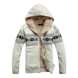 Hooded Winter Sweater Male Thicken Fleece Wool Men Cardigan outwear Coats Knitted Sweater Cotton Red Blue Size M L XL XXL