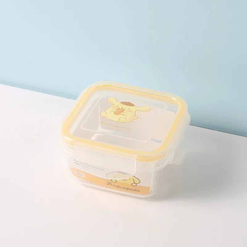 Anime Sanrio Kuromi Pompom Puri Four Sided Buckle Plastic Bento Box Sealed Lunch Box Cinnamoroll Cute Fresh-Keeping Box Gifts