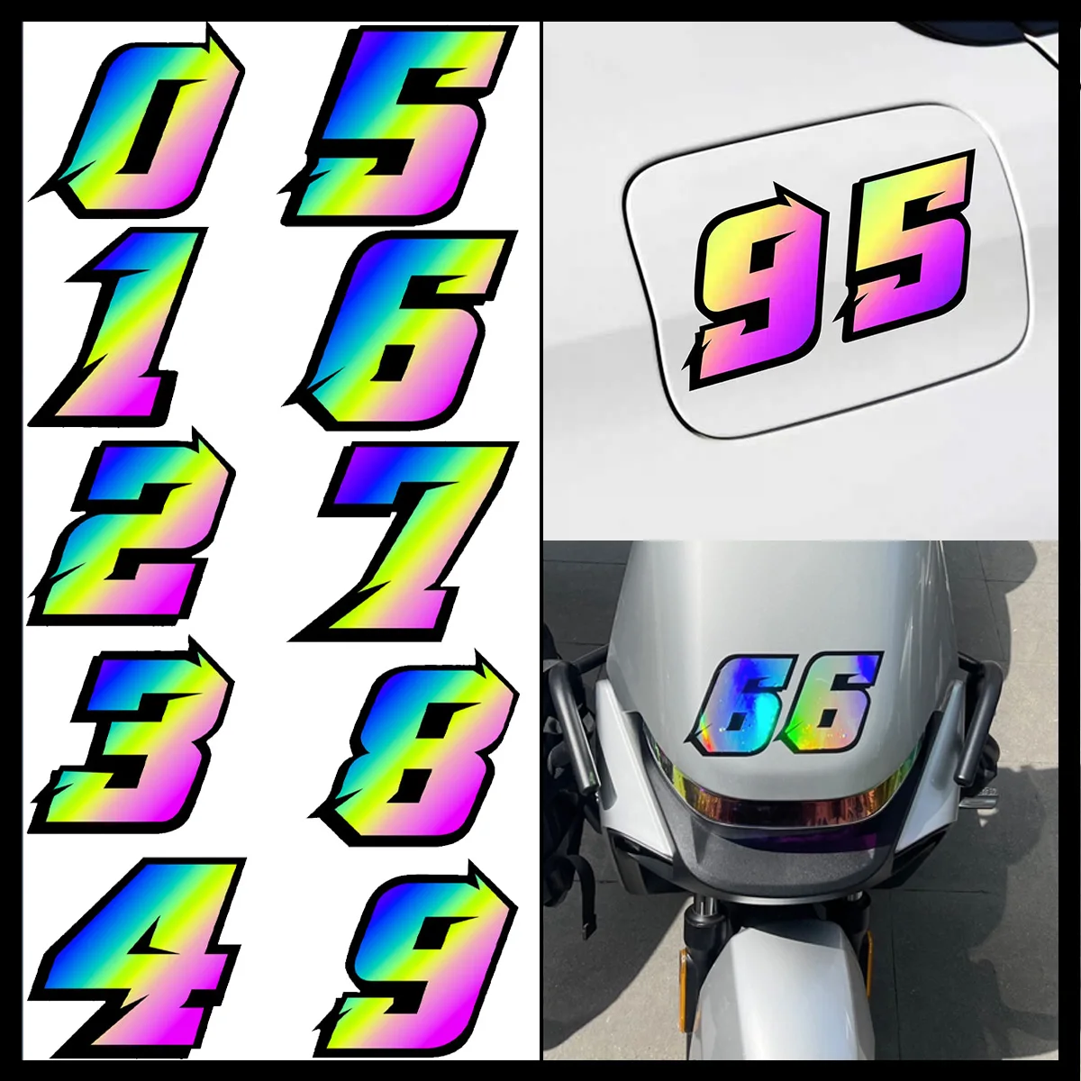 

2 шт. 0123456789 лазерный номер наклейки для мотоцикла мотоцикл топливный бак боковые панели скутер шлем мото модные виниловые наклейки Декор