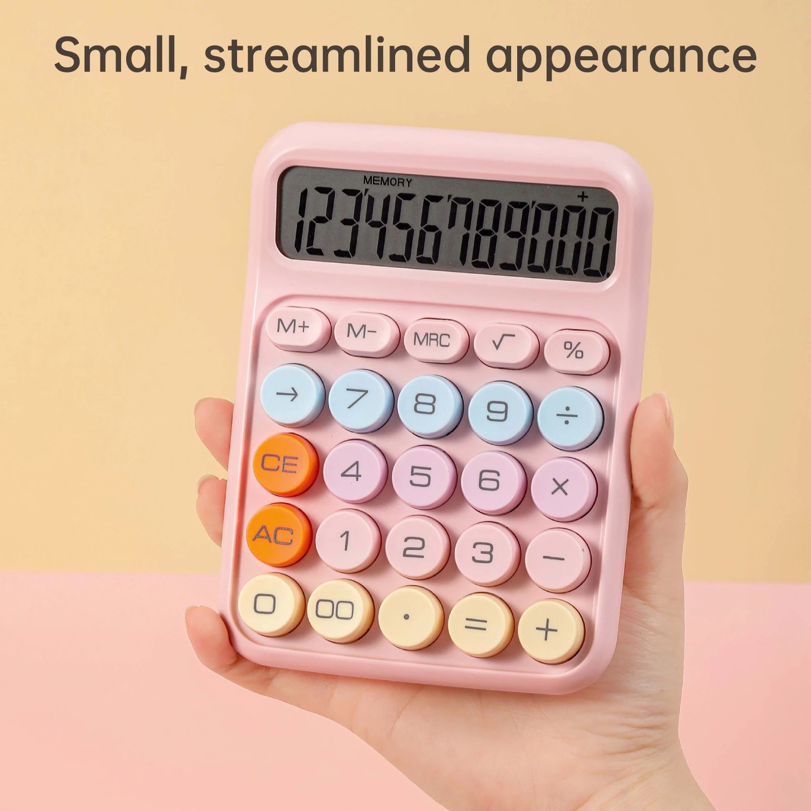 Mechanical Calculator 12 Digit Large LCD Display Big Round Button Cute Candy Colored Calculator Suitable for Office School Home