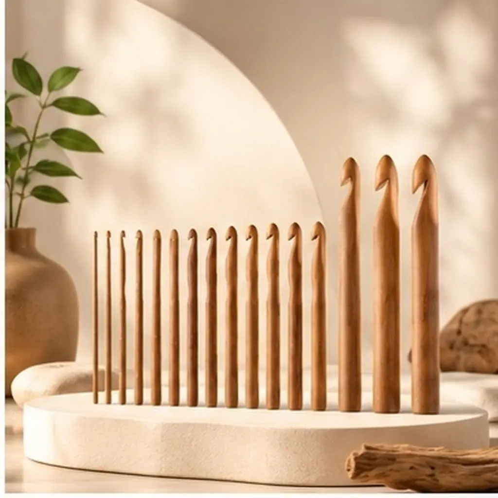 15Pcs Bamboo Crochet Hooks Set Smooth Ergonomic Grip Multiple Sizes Knitting Accessories DIY Weave Yarn Kit for Sweaters Hats