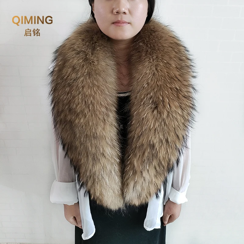 

Winter Women Raccoon Fur Collar Real Fur Scarf Man Large Furry Natural Fur Shawl Warps Luxury Neck Warmer Collar For Coat Jacket