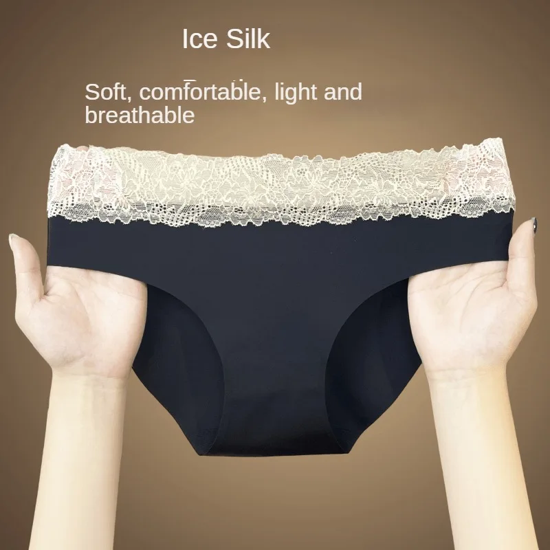 

Summer Thin Sexy Lace Underwear Girls Pure Cotton Bacteriostatic Gear Comfortable Breathable Mid-waist Seamless Ice Silk Briefs