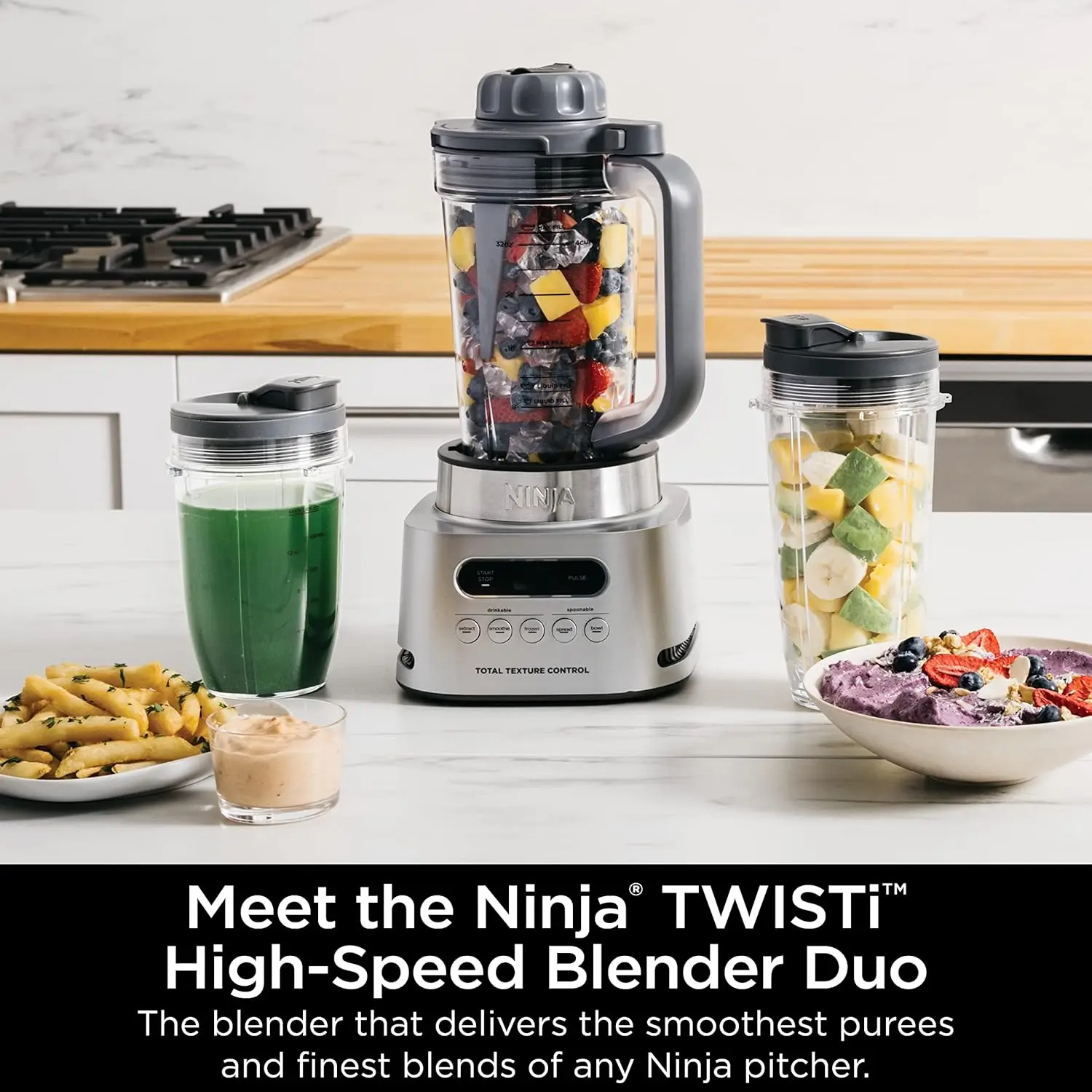 Ninja SS151 TWISTi Blender DUO, berkecepatan tinggi 1600 WP pembuat Smoothie & ekstraktor nutrisi * 5 fungsi Smoothie, Menyebarkan & lainnya