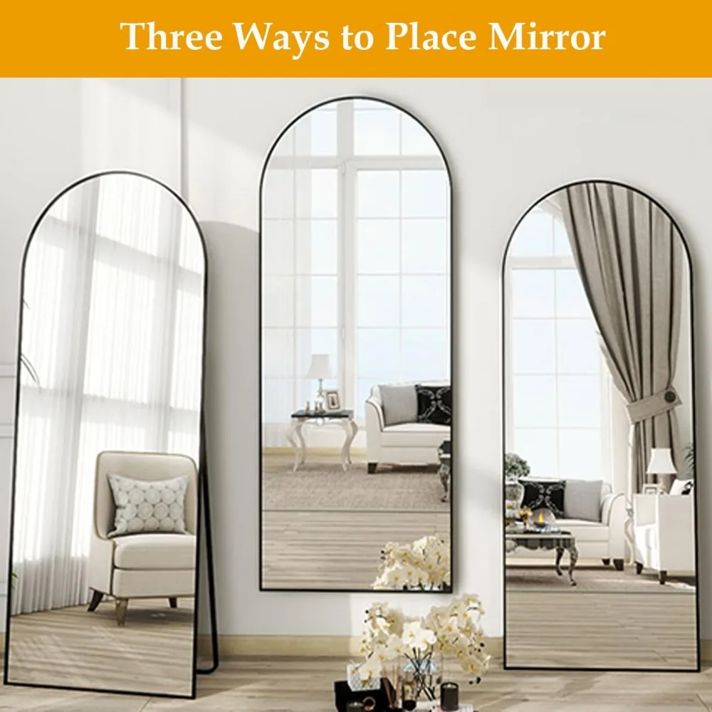 Large Standing Floor Mirror with Stand, Arched Full Length Mirror for Bedroom, 64x21, Ideal for Full Body Reflection and Leaning