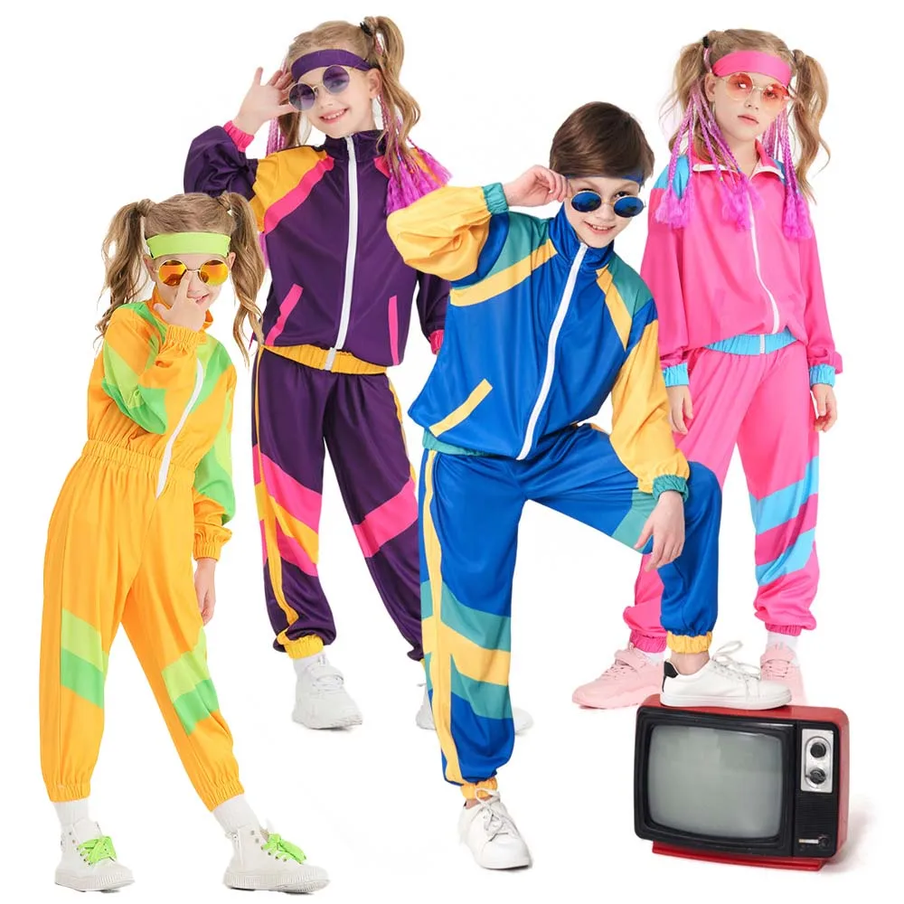 Meisjesjongen Halloween Hiphop Retro Trainingspak Jaren 80 Jaren 70 Discokostuums