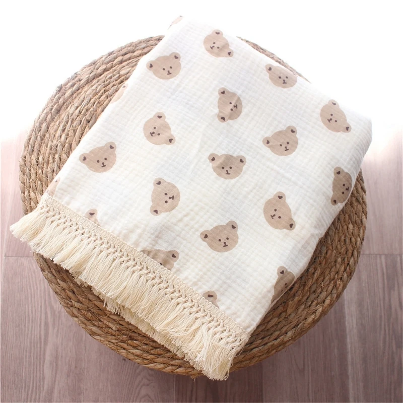 Cute Bear Muslin Squares Cotton Baby Blanket for Newborn Plaid Infant Swaddle Blanket Babies Accessories Bed Summer Comforter