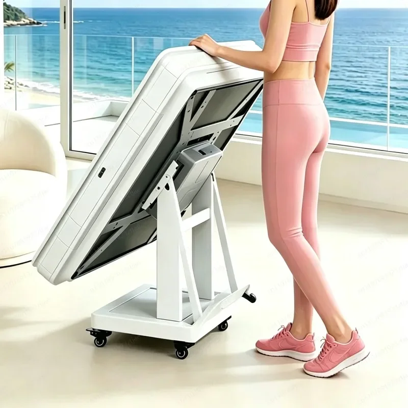Pink Mini Foldable Automatic Mahjong Table, Electric Silent Heating Dual-Use Dining Game Desk for Home