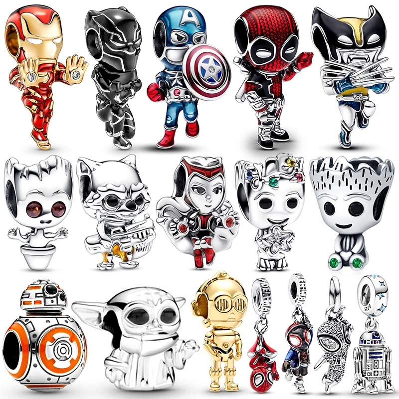 Pendentif en argent sterling 925 de la série Marvel et Star Wars, perles de charme adaptées aux bracelets et colliers de 3 mm, bijoux de luxe pour femmes, fabrication de bijoux DIY