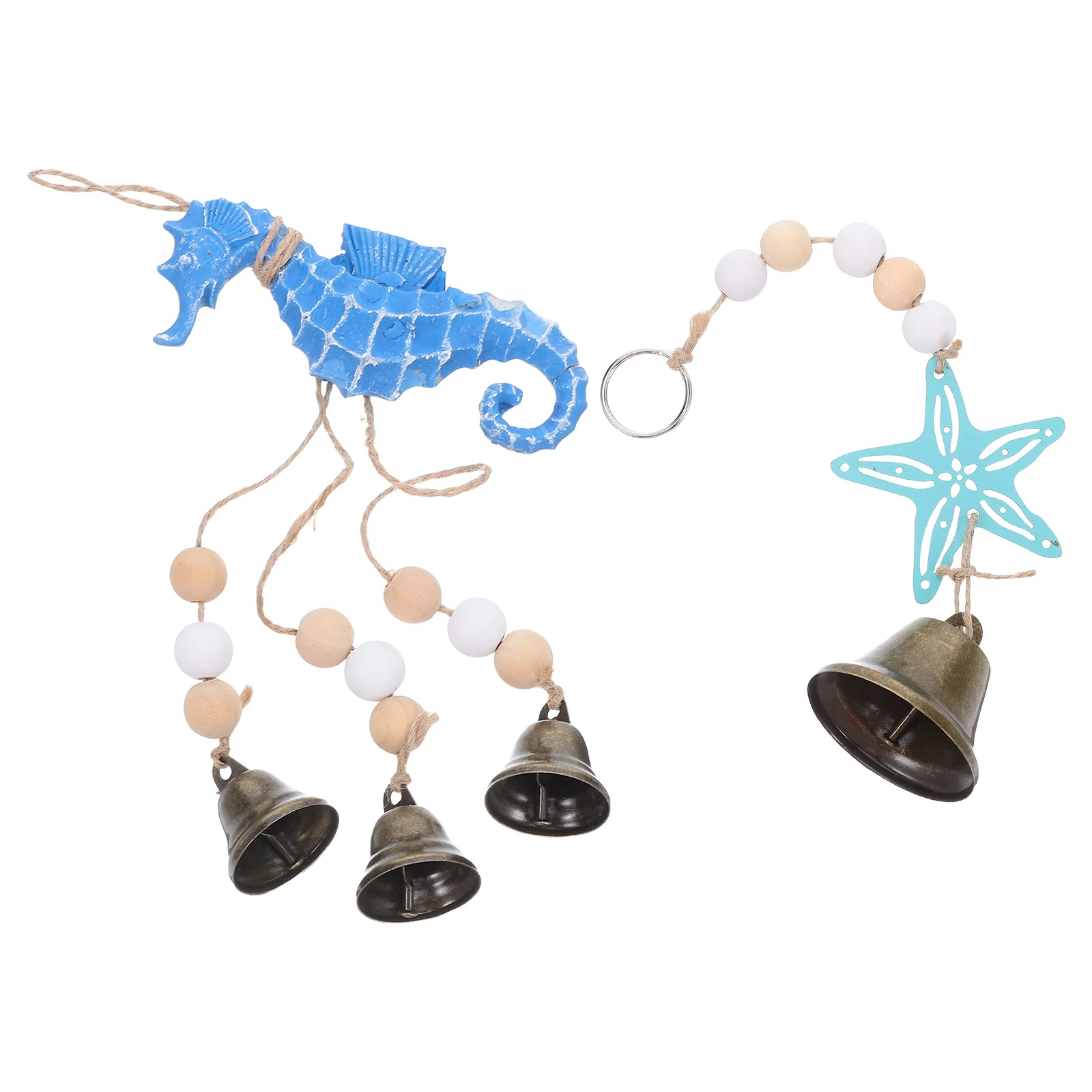 

2Pcs Wooden Seahorse Sea Star Wind Chimes Mediterranean Style Coastal Wall Art Beach Bathroom Wall Hanging Wind Chime Ornaments