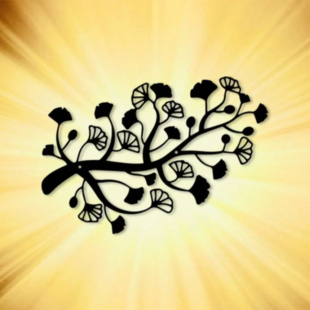 Ginkgo Leaf Branch Metal Wall Art Vintage Black Botanical Decor with Exquisite Veining for Home Office