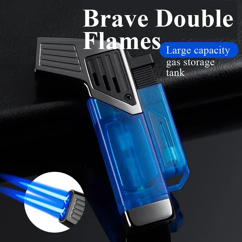 Simple Stylish Outdoor Windproof Butane Gas Lighter Portable Powerful Dual Flame Straight Forward Multifunctional Cigar Lighter