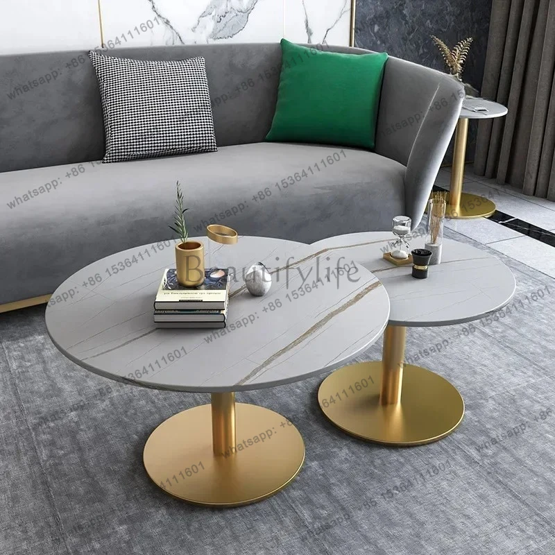 

yj21 Italian minimalist rock coffee table combination living room telescopic round coffee table studio multi-functional tea tab