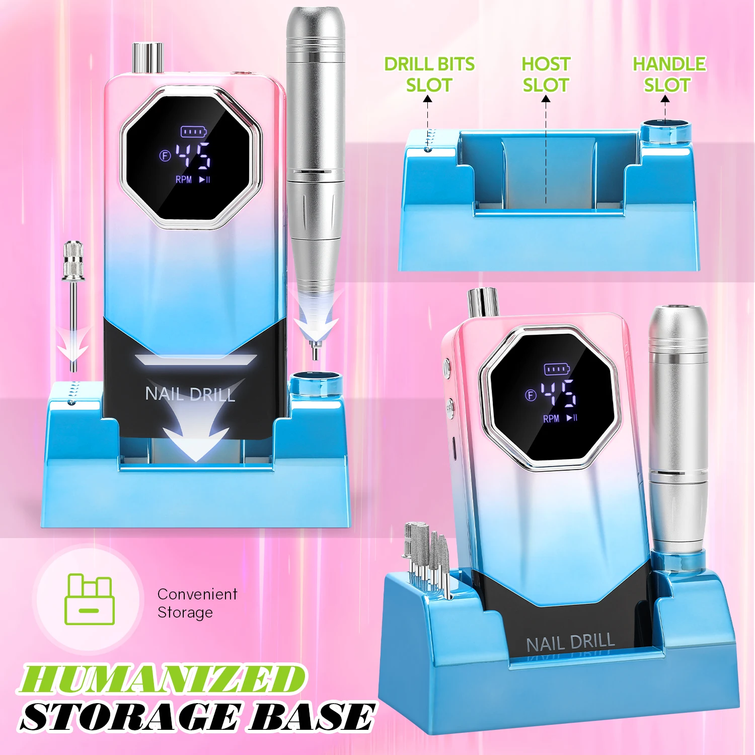 45000RPM 充電式電気ネイルドリルマシンプロフェッショナルネイルドリルジェルネイルポリッシュポータブル爪やすりマニキュアツール