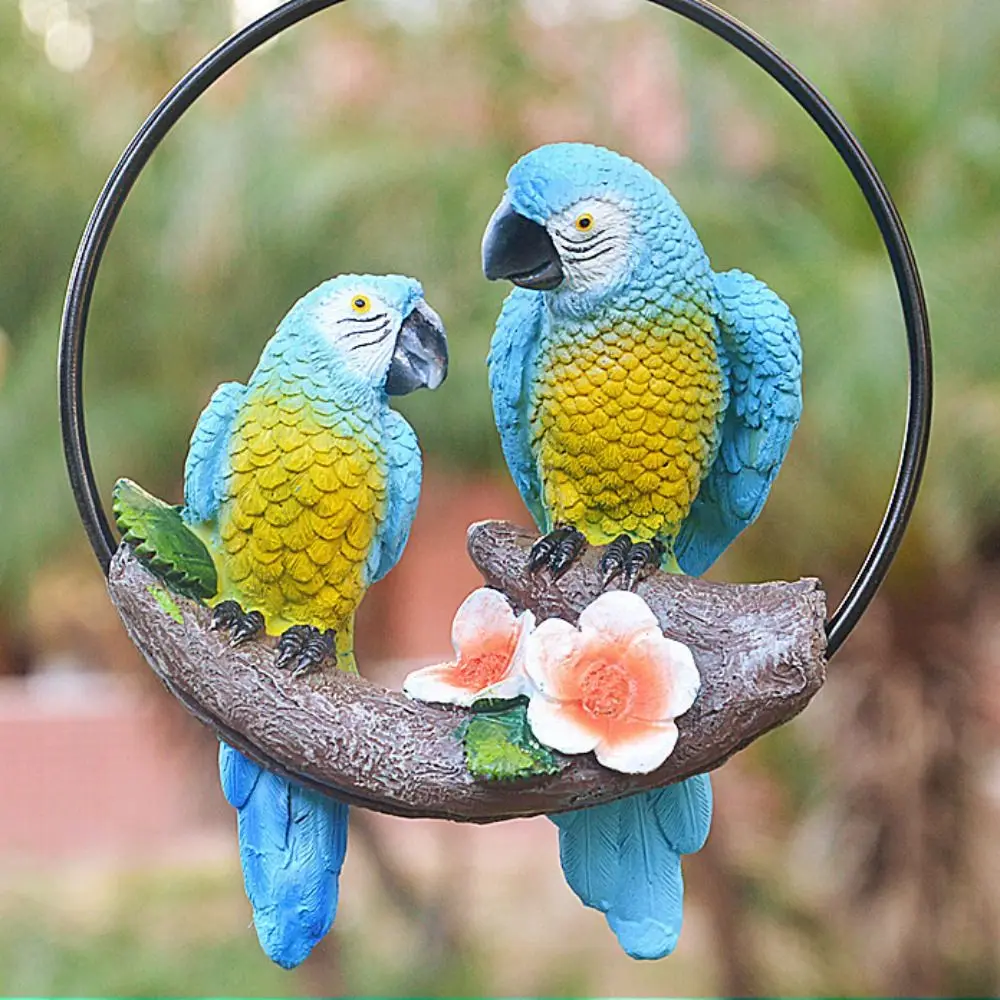 

Tree Hanging Ornament Iron Circle Double Parrot Pendant Cute Resin Bird Hanger Model Waterproof Simulated Bird Statue Home