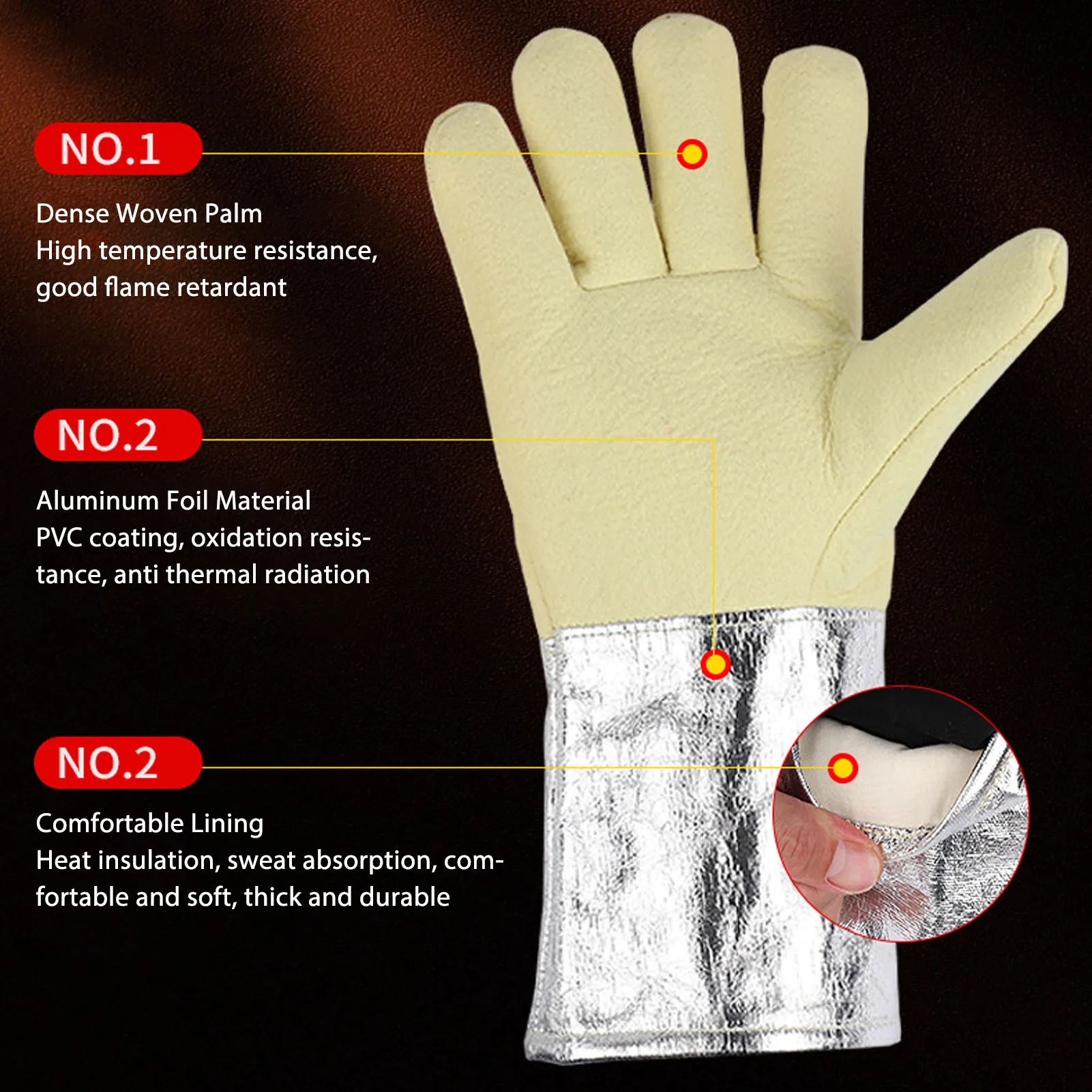 

ZK30 1 Pair Aluminum Foil Gloves High Temp Resistance Heat Insulation Gloves for Industrial Welding Fire Fighting