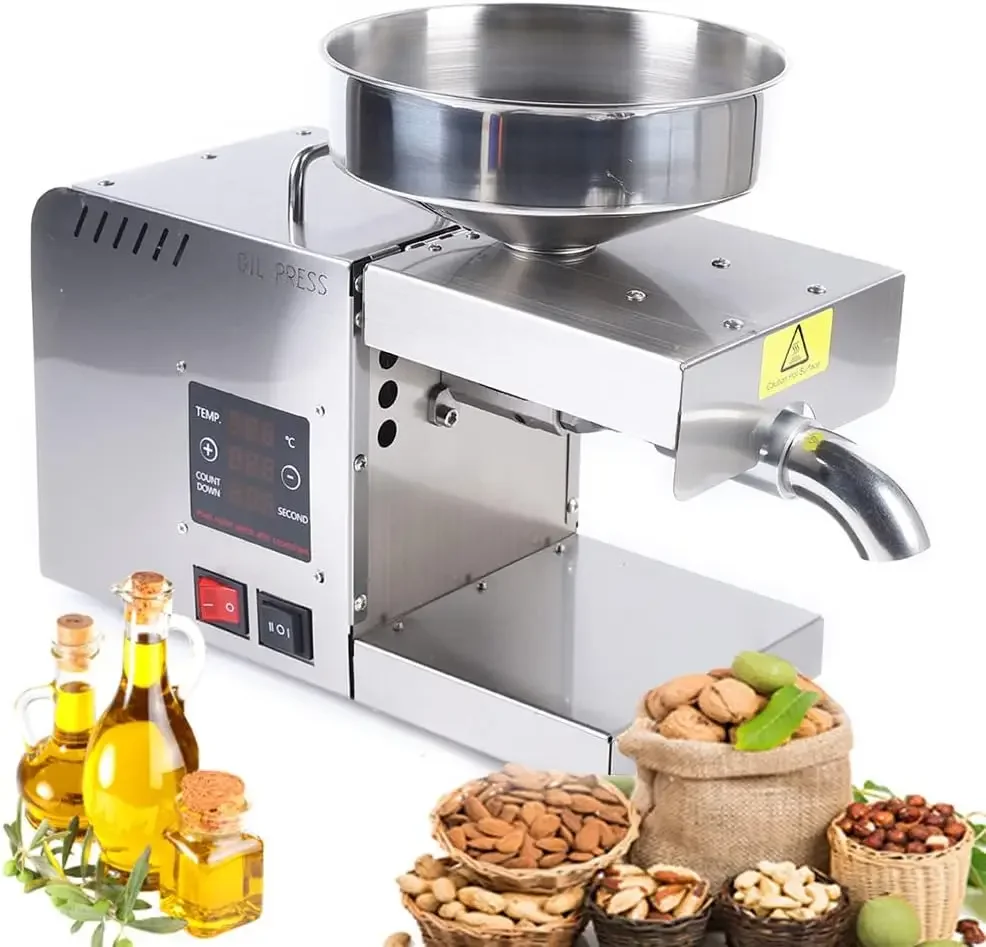 Automatic Oil Press Machine 610W Electric Oil Presser Hot Cold Stainless Steel Oil Extractor Expeller for Peanut Sesame Canola C