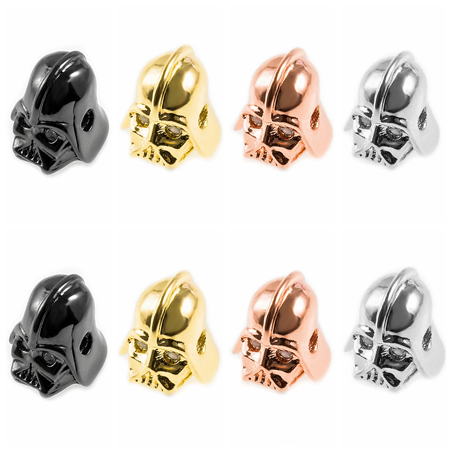 8PCS Bracelets Knight Helmet Space Beads for Making Jewelry Metal Brass Micro Pave Crystal Geometry  CZ Rhinestone