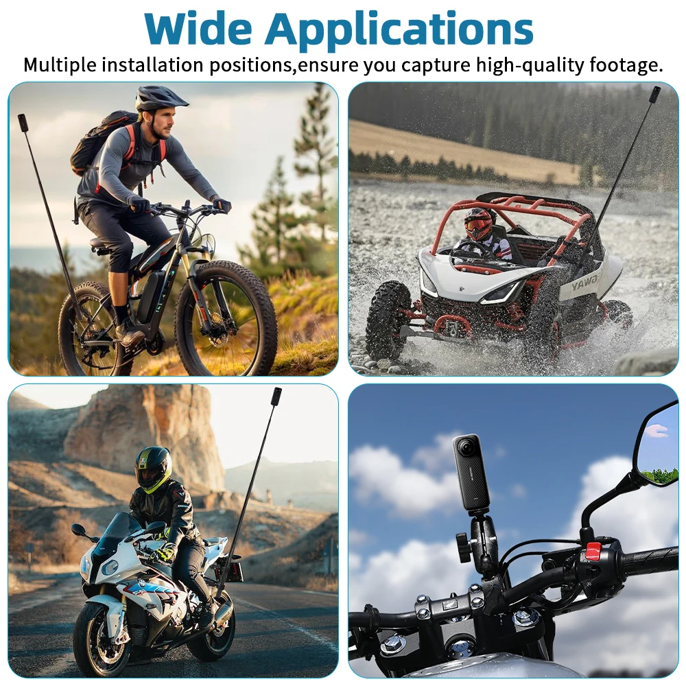 Motorrad-Halterungskit für Insta360 X5 X4 X3 X2 RS DJI GoPro Doppelklemme Lenker-Selfie-Stick für Insta 360 Halterungszubehör – Detail 10