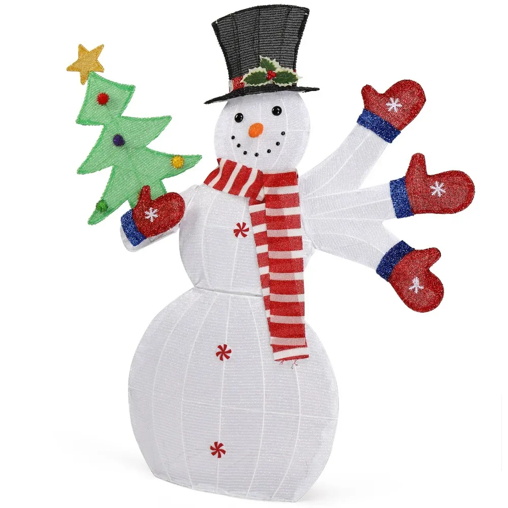 Lighted Snowman Christmas Yard Decorations, Pre-lit 2D Snowman Waving Hands with 170 LED Warm White Lights and Stakes