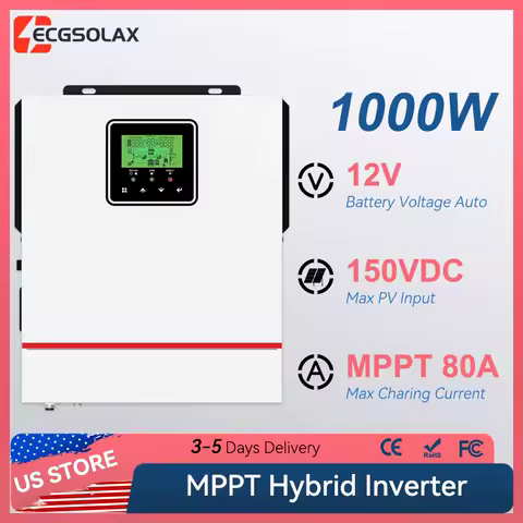 ECGSOLAX 1KW Hybrid Solar inverter 12V 220V With MPPT 80A Charger Solar Off-grid Single-phase Hybrid inverter Max PV 150VDC