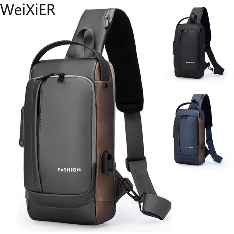 Running Cycling Large Capacity Men Usb Waterproof Sports Multifunction Shoulder Crossbody Bag Messenger Chest Sling Travel Pack