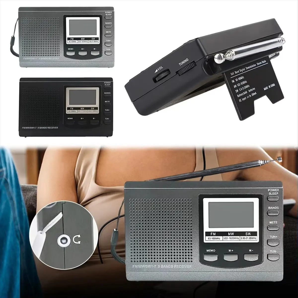 

A23G Portable Radio FM/MW/SW Radio Stereo Receiver with Digital Alarm Clock FM Radio Receiver Outdooor Emergency Radio,A
