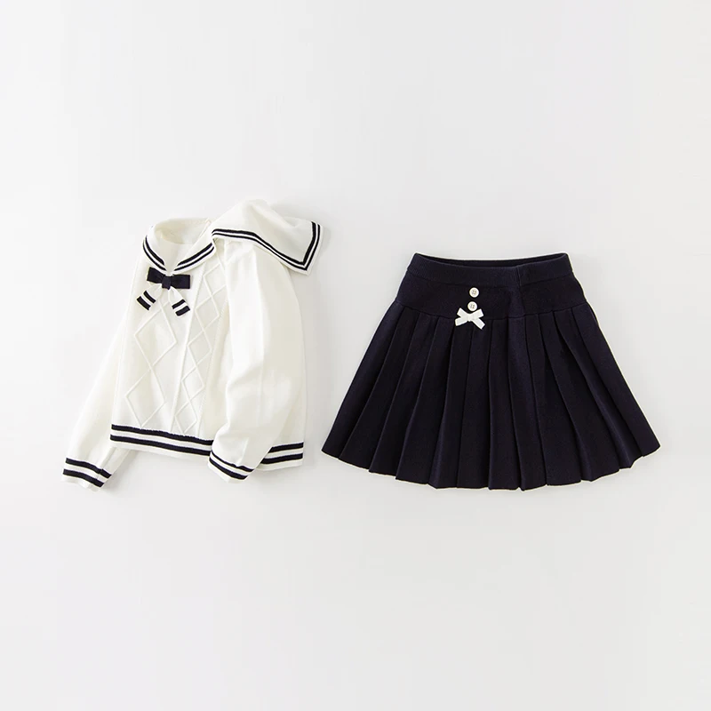 Dave Bella Children Suit Autumn Girls Two-Piece Pleated Skirt Knit Casual Fashion Sport Academic-Style DK3236001